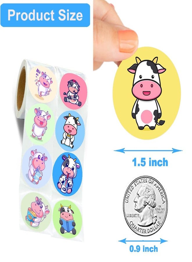 Hohamn 600 Pcs Cow Stickers for Kids Teachers 1.5 Inch 16 Styles 2 Roll Cute Cow Stickers Roll for Kids Birthday Party School Reward Giveaways Waterbottle Scrapbook Decor - Image 3