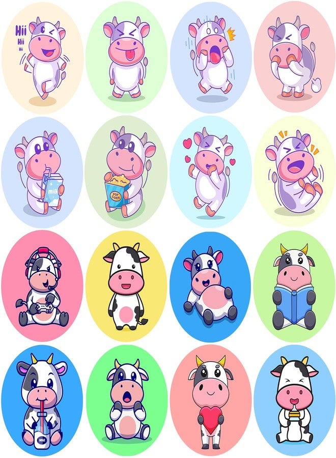 Hohamn 600 Pcs Cow Stickers for Kids Teachers 1.5 Inch 16 Styles 2 Roll Cute Cow Stickers Roll for Kids Birthday Party School Reward Giveaways Waterbottle Scrapbook Decor - Image 1
