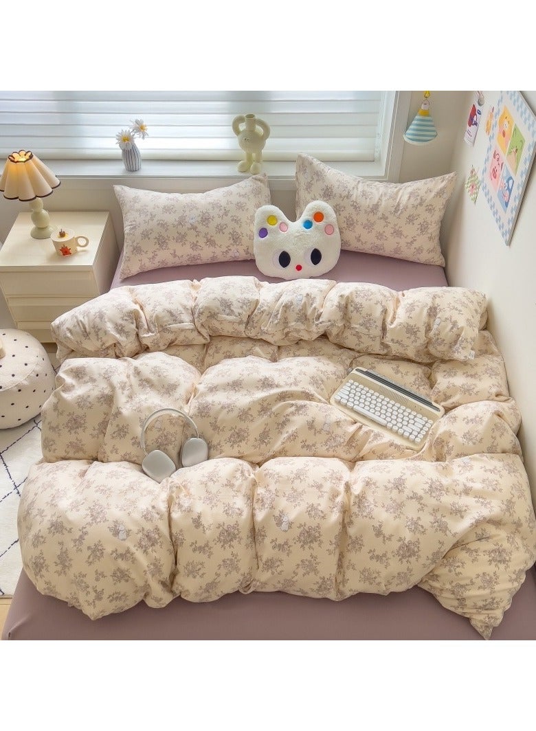 مجموعة فراش قطني ٤ قطع تبريد مزدوج - سيرسكر كلاسيكي ٢٠٠ خيط، غطاء لحاف قابل للتنفس للمناخ الحار (غطاء لحاف + ٢ وسادة + ملاءة) - Image 1