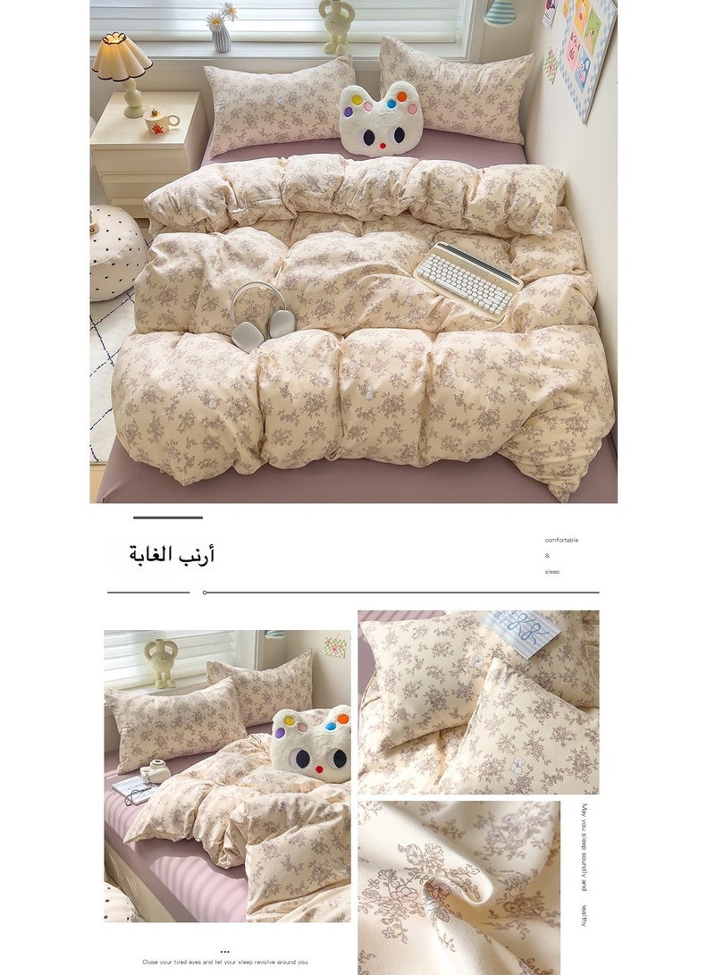 مجموعة فراش قطني ٤ قطع تبريد مزدوج - سيرسكر كلاسيكي ٢٠٠ خيط، غطاء لحاف قابل للتنفس للمناخ الحار (غطاء لحاف + ٢ وسادة + ملاءة) - Image 4