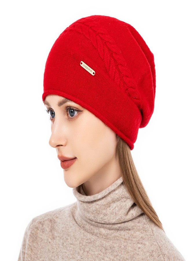 QUEENFUR Knit Slouchy Beanie Hats for Women Cashmere Ski Cap Knitted Wool Soft Warm Winter Hat, B10-red, One size - Image 2