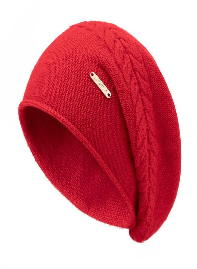 QUEENFUR Knit Slouchy Beanie Hats for Women Cashmere Ski Cap Knitted Wool Soft Warm Winter Hat, B10-red, One size - Image 1