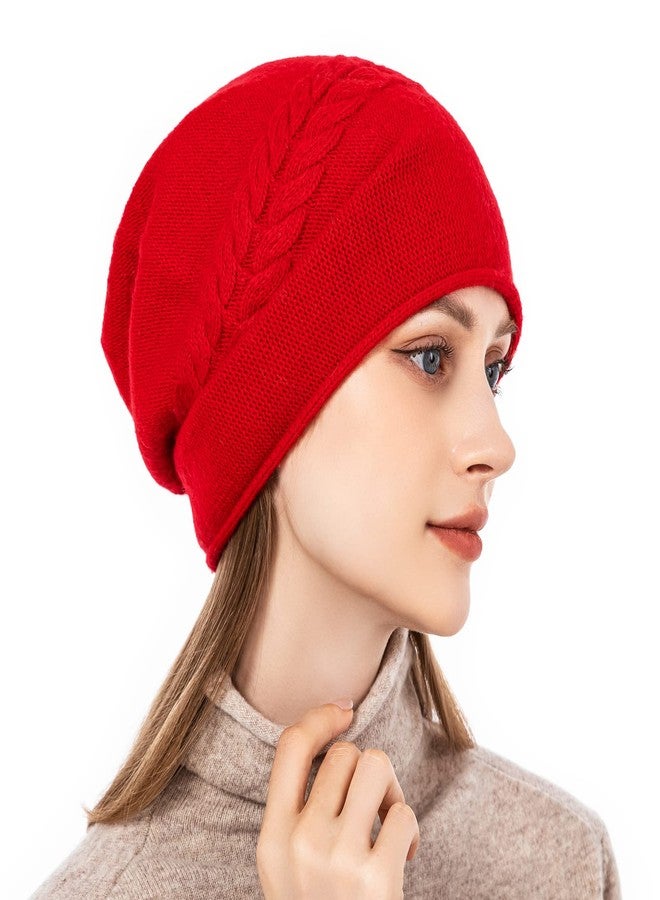 QUEENFUR Knit Slouchy Beanie Hats for Women Cashmere Ski Cap Knitted Wool Soft Warm Winter Hat, B10-red, One size - Image 3