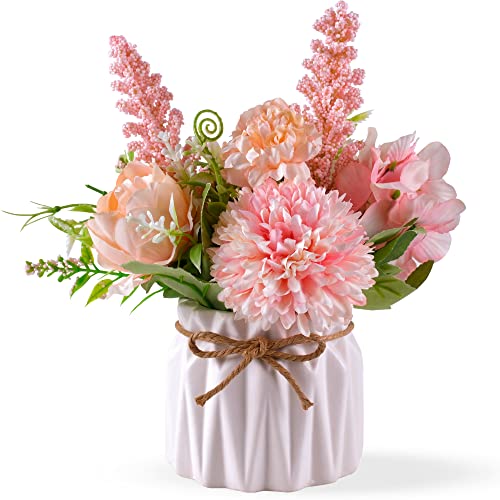 Meyerascal Artificial Potted Flowers Pink, Small Ceramic Vase Fake Flower Plants Desktop Decoration Indoor for Home and Office, Faux Flowers Hydrangea Decora for Table,Bookshelf,Bedroom,Living Room,Party.(Pink) - Image 1