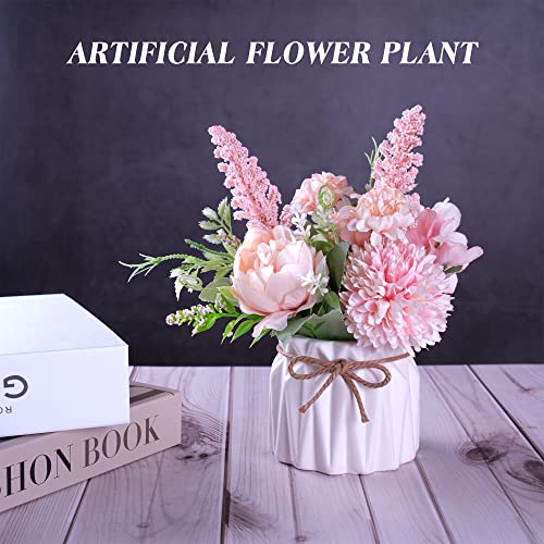 Meyerascal Artificial Potted Flowers Pink, Small Ceramic Vase Fake Flower Plants Desktop Decoration Indoor for Home and Office, Faux Flowers Hydrangea Decora for Table,Bookshelf,Bedroom,Living Room,Party.(Pink) - Image 2