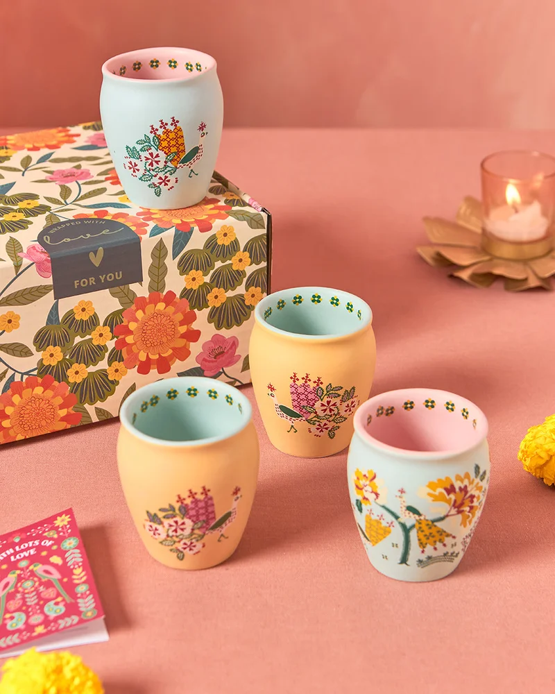 Chumbak Jaipur Gardens Ceramic Kulhad Gift Box - Set of 4