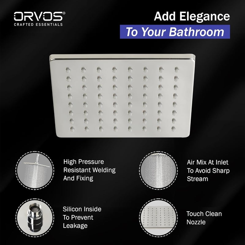 Orvos Orvos Overhead Shower Elegant square design with touch clean nozzles 4x4 inches Premium 304 Stainless Steel Heavy duty Chrome plated for high end luxury bathrooms set of 1 - Image 2