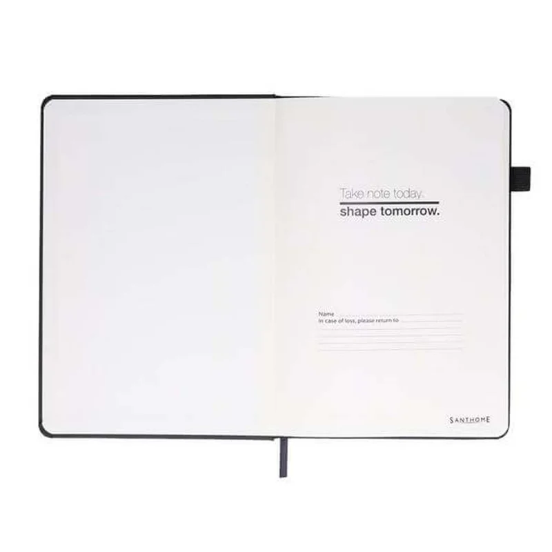 سانثوم Santhome FAROE A5 Premium PU Hard Cover Notebook with Pen Loop | 192 Ruled Pages Smooth 80gsm Cream Paper | Professional Business Journal, Diary & Office Writing Notepad – Black