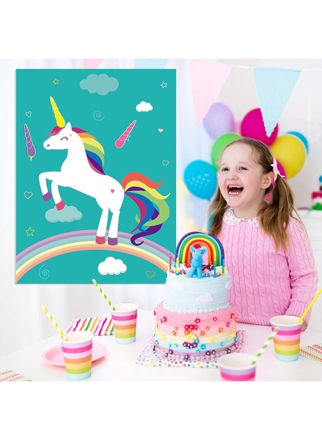 FEPITO Pin The Horn on Unicor-game for Kids Birthday Party Game with 24 Horn Stickers Birthday Poster for Kids Unicor-Birthday Girls Rainbow Party Favors Supplies Decoration Home Wall Decor Backdrop - Image 4