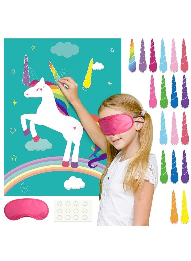 FEPITO Pin The Horn on Unicor-game for Kids Birthday Party Game with 24 Horn Stickers Birthday Poster for Kids Unicor-Birthday Girls Rainbow Party Favors Supplies Decoration Home Wall Decor Backdrop - Image 5