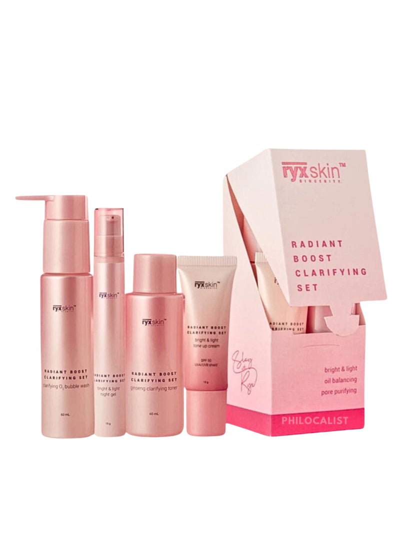 ryxskincerity Radiant Boost Clarifying Set, Complete with Night Light, Tone Up Cream SPF 50, Bubble Cleanser, and Ginseng Toner for Luminous Skin.