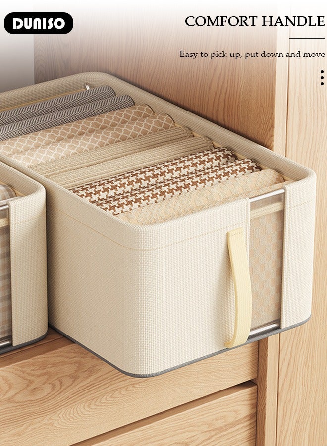 DUNISO 2 pcs Foldable Closet Storage Organizer,Wardrobe Clothes Organizer with Steel Ring Support, Washable Closet Storage Boxes with Carrying Handles,Home Bedroom Office Cupboard Storage Basket & Storage Bins for Clothes,Jeans,Pants,Sweaters,Dress,Toys  - Image 3