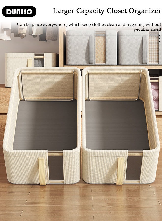 DUNISO 2 pcs Foldable Closet Storage Organizer,Wardrobe Clothes Organizer with Steel Ring Support, Washable Closet Storage Boxes with Carrying Handles,Home Bedroom Office Cupboard Storage Basket & Storage Bins for Clothes,Jeans,Pants,Sweaters,Dress,Toys  - Image 2