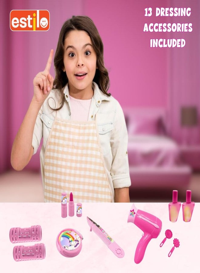 إستلو مجموعة ألعاب تزيين الأطفال المحمولة من إستيلو - لعبة صالون تجميل 2 في 1 مع أدوات مكياج | حقيبة حمل صغيرة للبنات والأولاد | مجموعة لعب أدوار تعليمية للأعمار من 3 سنوات فما فوق - Image 4