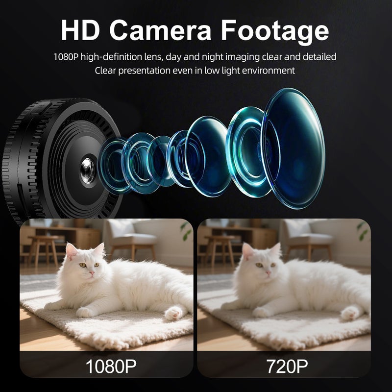 Mini surveillance camera, outdoor action camera, 1080p HD camcorder with night vision, Wi-Fi security camera, drill-free installation. - Image 5