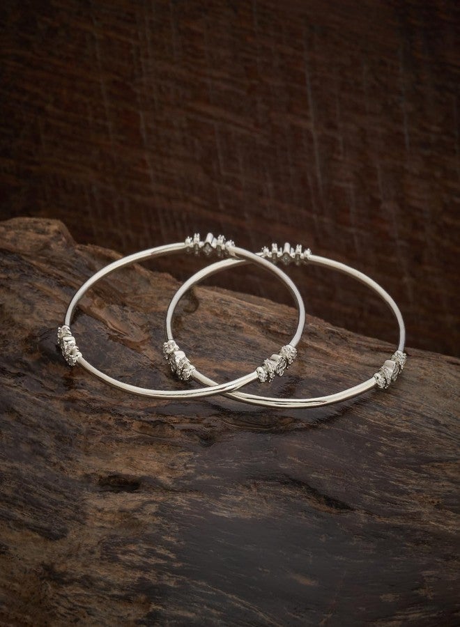 KUSHAL'S Fashion Jewellery White Rodium Polished Copper Zircon Bangles, Best for Casual Wear & Special Occasion - 436390 - Image 2
