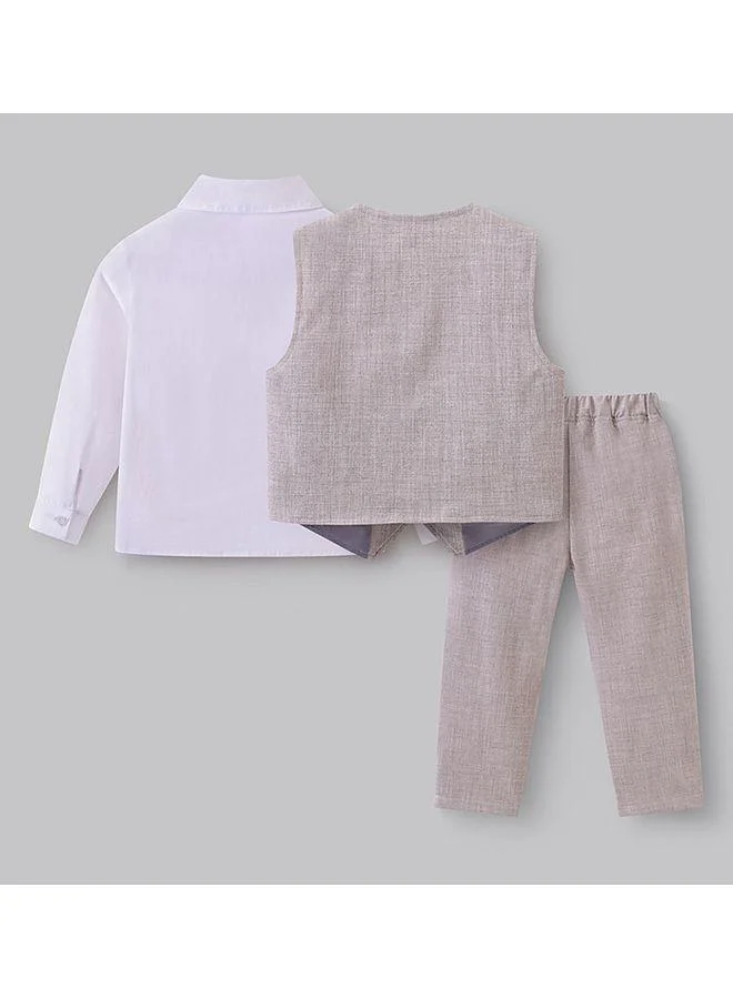Mark & Mia Mark & Mia Solid Full Sleeves Party Suit With Waistcoat - White/Grey