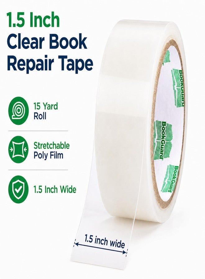 BookGuard Book Tape, Clear Book Repair Tape, 1.5 in x 15 yd, Transparent Book Binding Tape for Spines, Covers, Hinges, Pages, Library and School Book Repair Supplies, Acid Free Archival Safe Poly Tape - Image 2