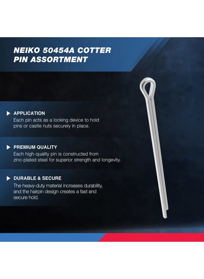 NEIKO 50454A Cotter Pin Assortment | 555 Piece Zinc Plated Premium Quality Steel Split Fastener Clips Straight Hairpins Holds Pins or Castle Nuts in Place - Image 2