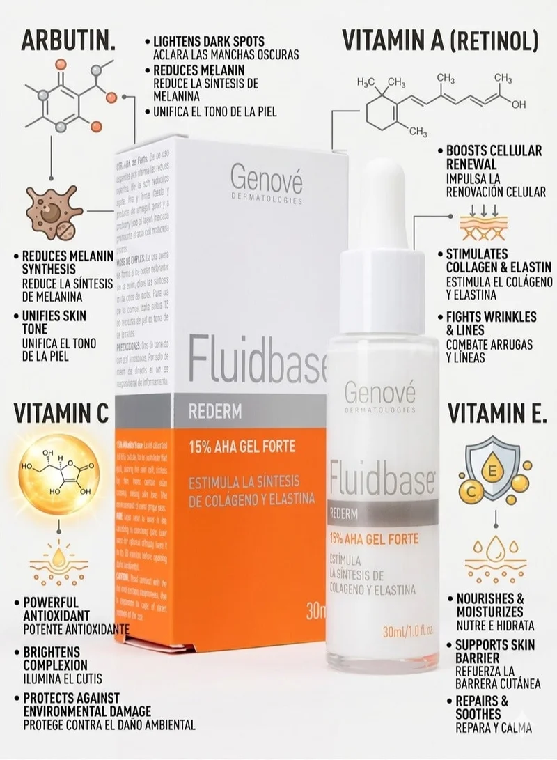 جينوف جل تفتيح البشرة Genové Fluidbase 30 مل | علاج البقع الداكنة في الوجه | مصحح فرط التصبغ بالاربوتين وفيتامين C