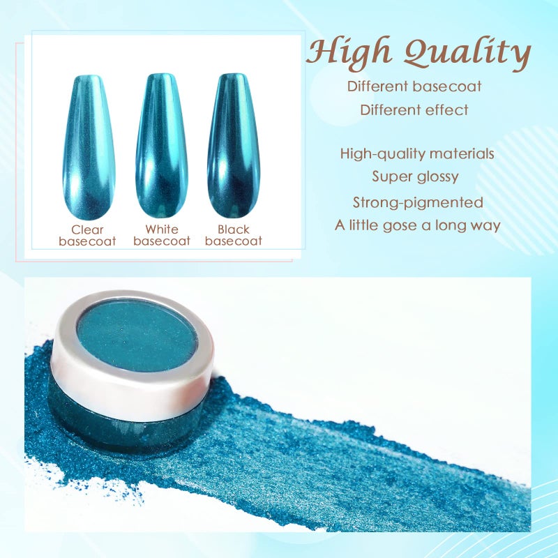 Laza Chrome Nail Powder Mirror Effect Metallic Dust Holographic Glitter Glazed Manicure Decoration Reflective Pigment for DIY Gel Polish Nail Art, Resin Craft, Gifts - Lake Blue - Image 3