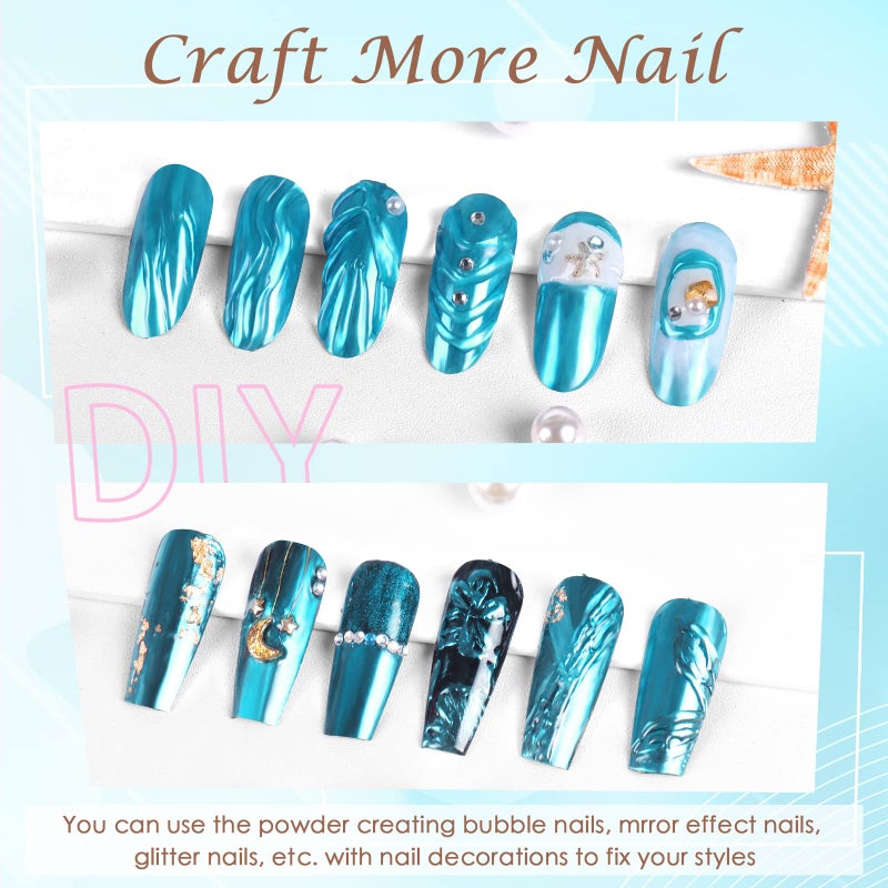 Laza Chrome Nail Powder Mirror Effect Metallic Dust Holographic Glitter Glazed Manicure Decoration Reflective Pigment for DIY Gel Polish Nail Art, Resin Craft, Gifts - Lake Blue - Image 4