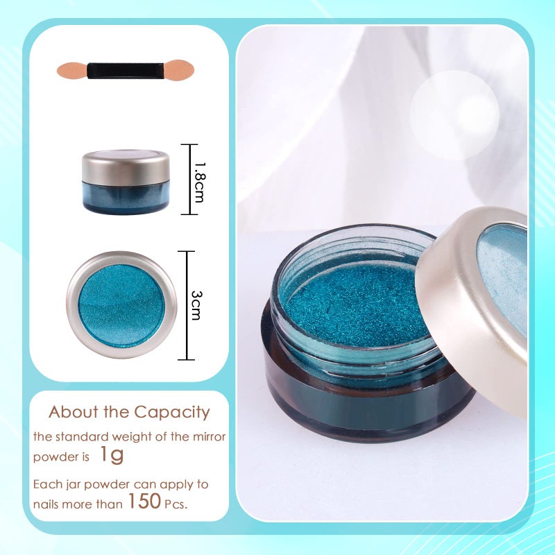 Laza Chrome Nail Powder Mirror Effect Metallic Dust Holographic Glitter Glazed Manicure Decoration Reflective Pigment for DIY Gel Polish Nail Art, Resin Craft, Gifts - Lake Blue - Image 5