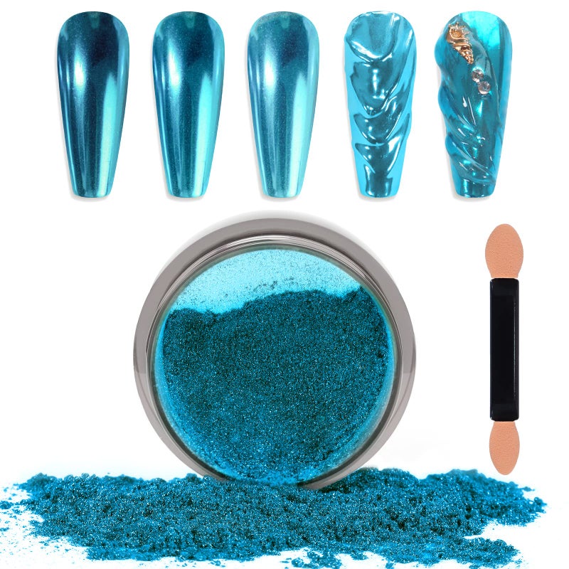 Laza Chrome Nail Powder Mirror Effect Metallic Dust Holographic Glitter Glazed Manicure Decoration Reflective Pigment for DIY Gel Polish Nail Art, Resin Craft, Gifts - Lake Blue - Image 1
