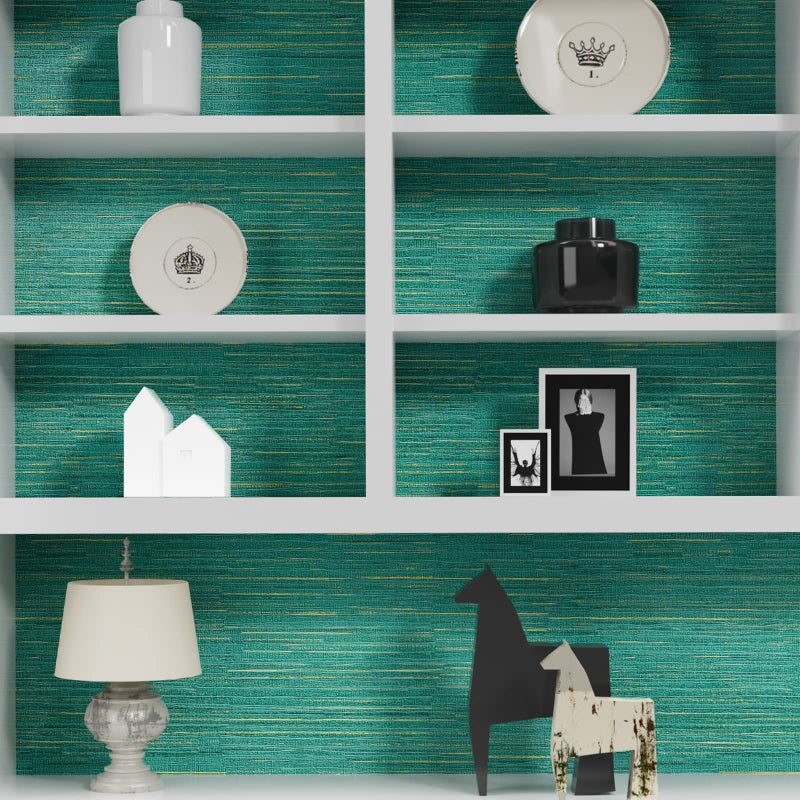 Stickyart Grasscloth Wallpaper Peel and Stick Fabric Wallpaper Teal Green Self Adhesive Faux Grasscloth Contact Paper for Cabinets Dresser Removable Textured Linen Wall Paper for Bedroom 12"x160" - Image 2