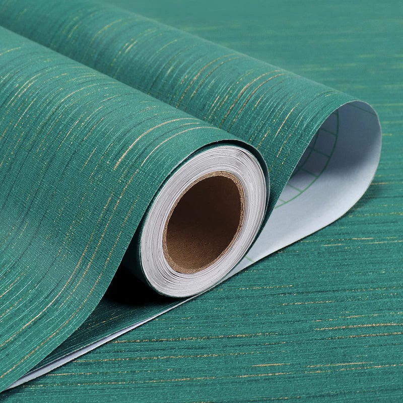 Stickyart Grasscloth Wallpaper Peel and Stick Fabric Wallpaper Teal Green Self Adhesive Faux Grasscloth Contact Paper for Cabinets Dresser Removable Textured Linen Wall Paper for Bedroom 12"x160" - Image 3