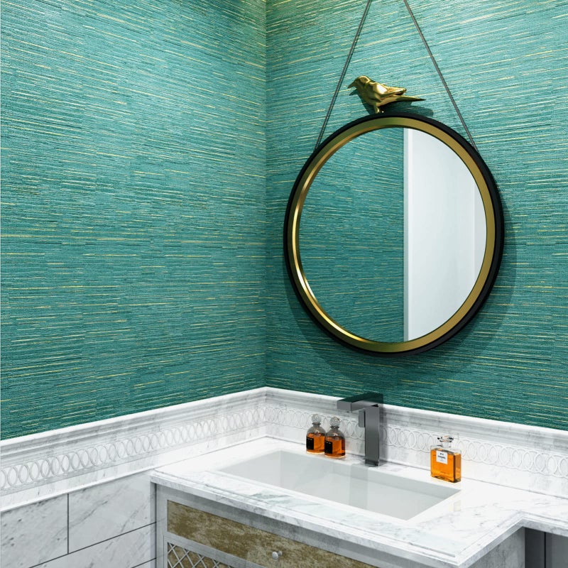 Stickyart Grasscloth Wallpaper Peel and Stick Fabric Wallpaper Teal Green Self Adhesive Faux Grasscloth Contact Paper for Cabinets Dresser Removable Textured Linen Wall Paper for Bedroom 12"x160" - Image 4