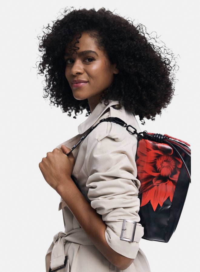 DESIGUAL Medium shiny flower flap bag - Image 1