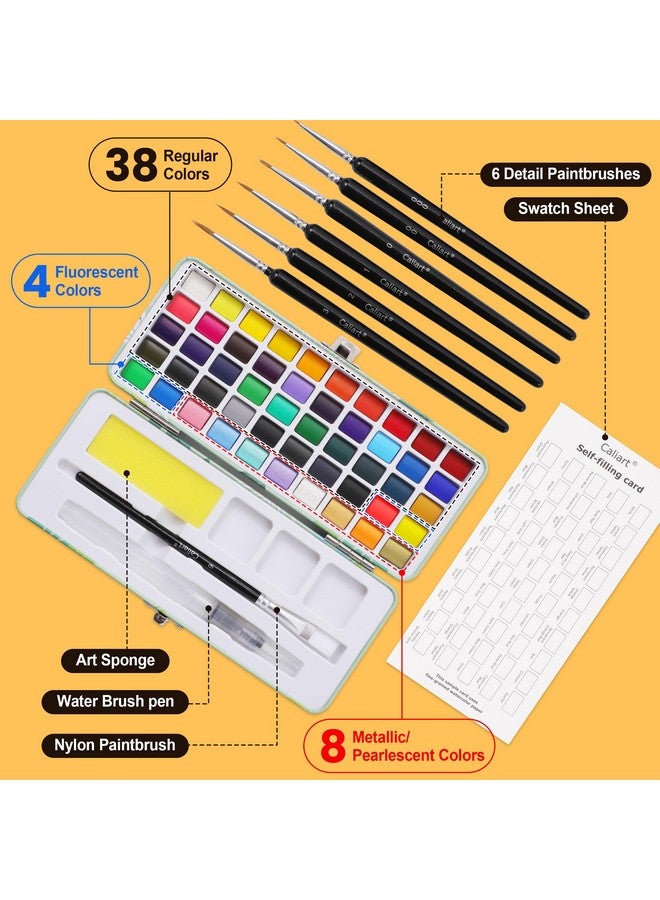 Caliart 50 Colors Washable Watercolor Paint Set with 6 Brushes, Portable Travel Water Color Kit with Carrying Case, Palette and Accessories, Non-Toxic Art Supplies Gift for Artists Adult Teen Kids Girls Boys - Image 4