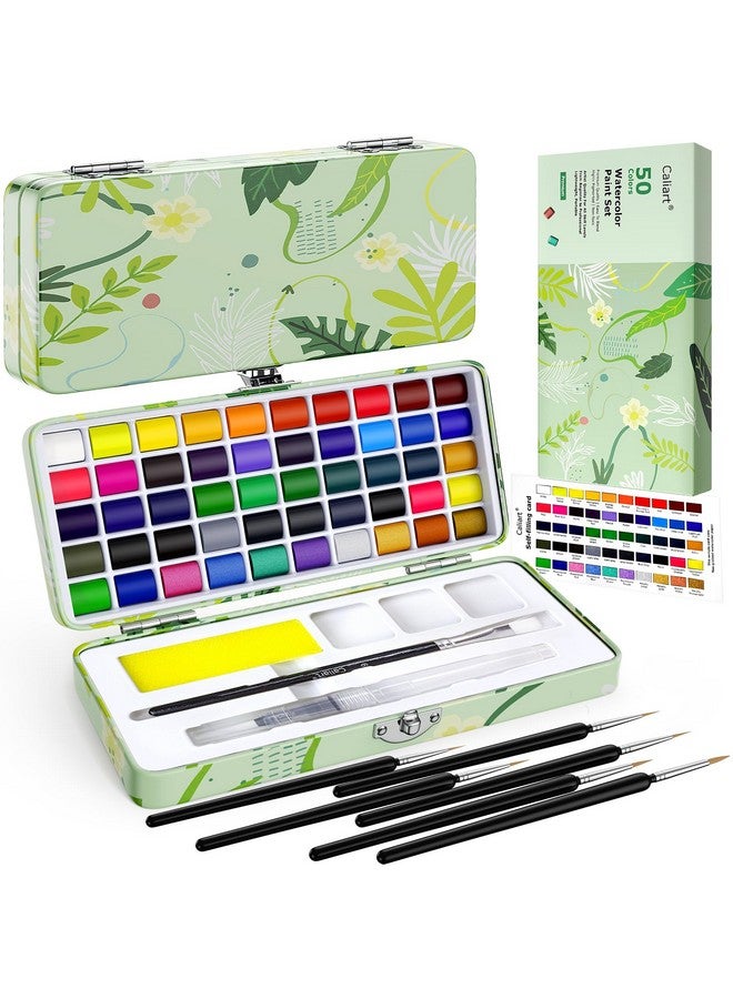 Caliart 50 Colors Washable Watercolor Paint Set with 6 Brushes, Portable Travel Water Color Kit with Carrying Case, Palette and Accessories, Non-Toxic Art Supplies Gift for Artists Adult Teen Kids Girls Boys - Image 1