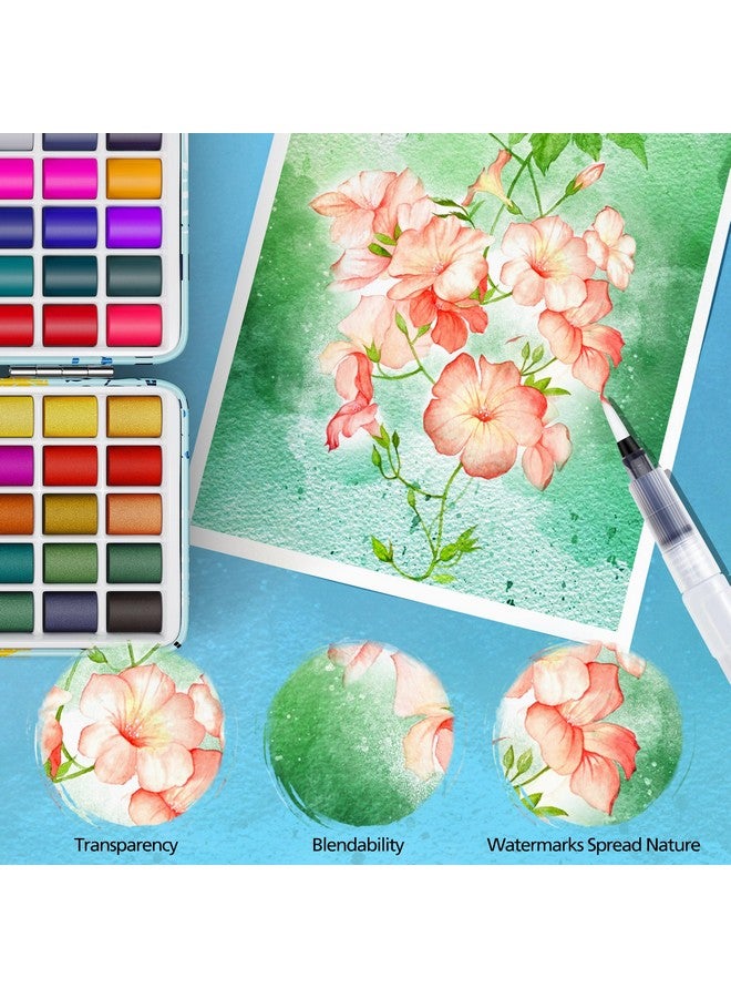 Caliart 50 Colors Washable Watercolor Paint Set with 6 Brushes, Portable Travel Water Color Kit with Carrying Case, Palette and Accessories, Non-Toxic Art Supplies Gift for Artists Adult Teen Kids Girls Boys - Image 3