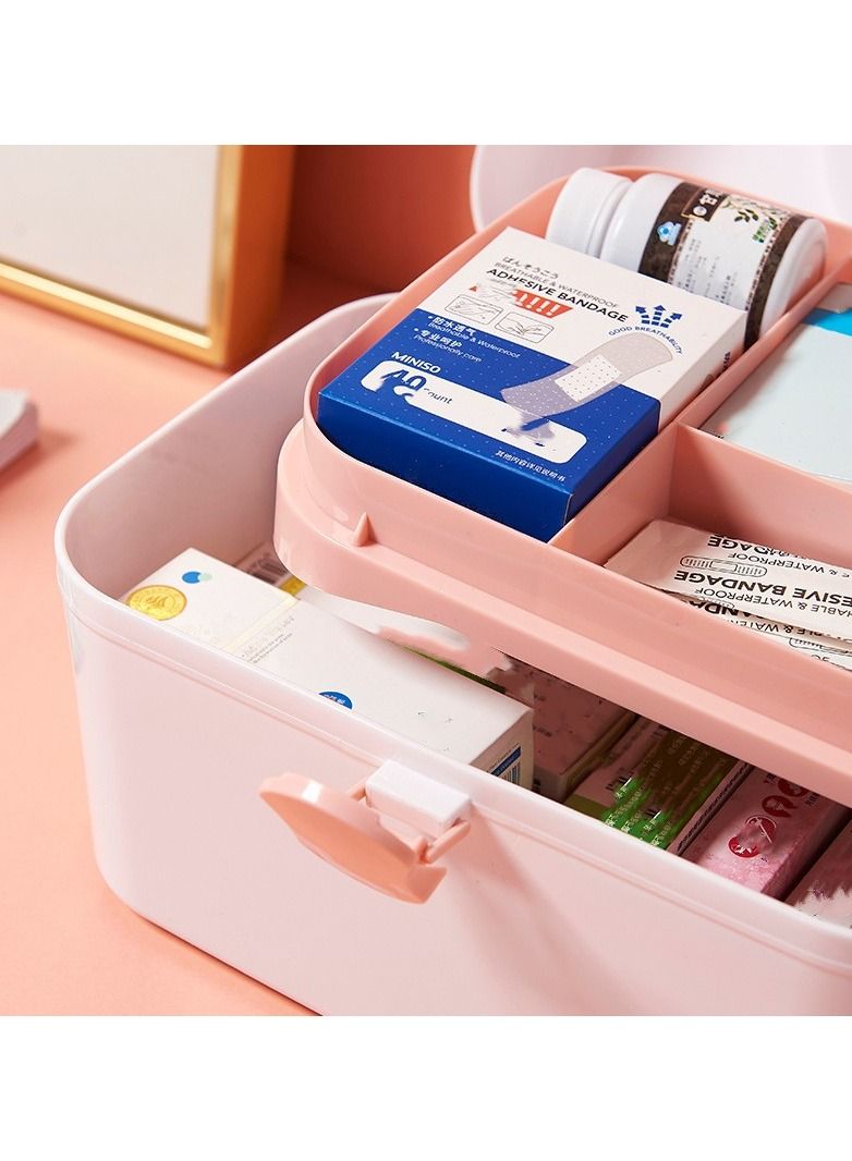 DUNISO Medicine Box Plastic Medicine Storage Box Family Emergency Kit Medical Kit 2 Layers Home First Aid Box  Child Proof Medicine Box Organizer Pill Case with Compartments and Handle - Image 4