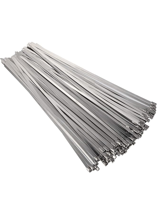 PROMASS promass Stainless Steel Cable Ties Metal Self-Locking Cable Zip Ties 100PCS 4.6 * 200mm Heavy Duty Exhaust Wrap Locking Ties Ball Lock Band Zip Ties for Home Office Garage Workshop Electrical  - Image 1