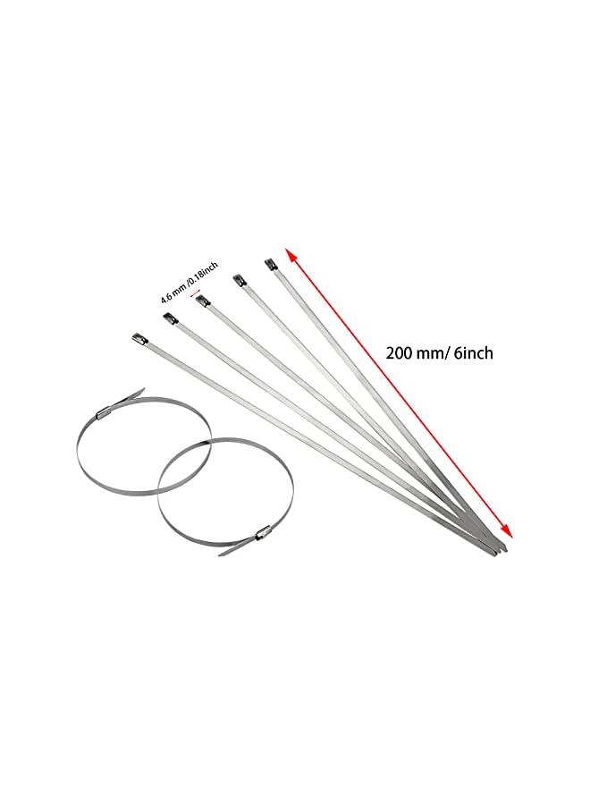 PROMASS promass Stainless Steel Cable Ties Metal Self-Locking Cable Zip Ties 100PCS 4.6 * 200mm Heavy Duty Exhaust Wrap Locking Ties Ball Lock Band Zip Ties for Home Office Garage Workshop Electrical  - Image 2