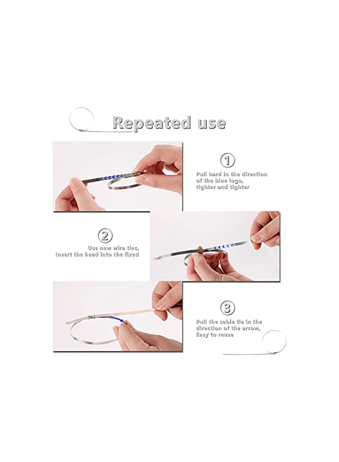 PROMASS promass Stainless Steel Cable Ties Metal Self-Locking Cable Zip Ties 100PCS 4.6 * 200mm Heavy Duty Exhaust Wrap Locking Ties Ball Lock Band Zip Ties for Home Office Garage Workshop Electrical  - Image 4