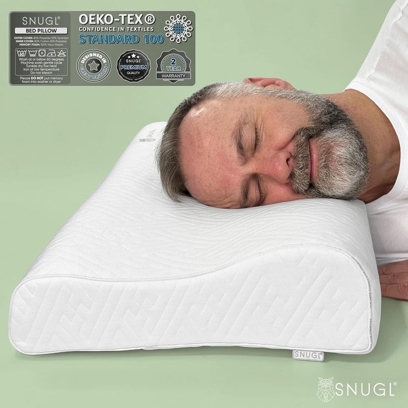 SNUGL Cervical Plus Memory Foam Pillow for Neck and Shoulder Pain | Orthopedic Pillow | Side Sleeper Pillows Neck Support | Hypoallergenic Bed Pillows | Cervical Contour Ergonomic Cushion - Image 5