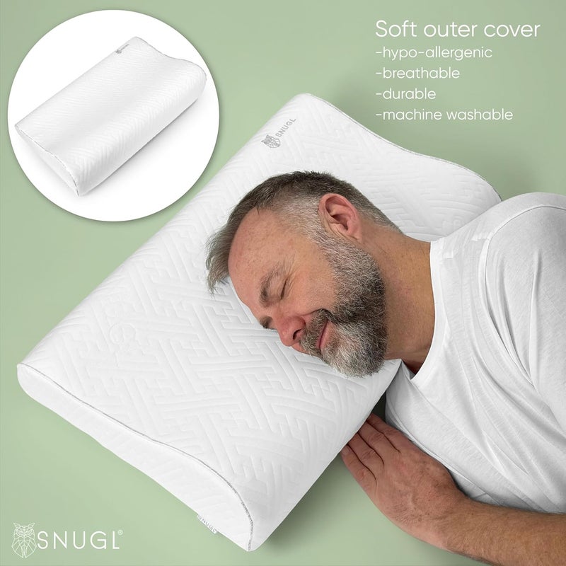SNUGL Cervical Plus Memory Foam Pillow for Neck and Shoulder Pain | Orthopedic Pillow | Side Sleeper Pillows Neck Support | Hypoallergenic Bed Pillows | Cervical Contour Ergonomic Cushion - Image 4