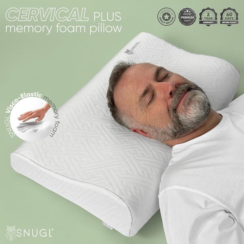 SNUGL Cervical Plus Memory Foam Pillow for Neck and Shoulder Pain | Orthopedic Pillow | Side Sleeper Pillows Neck Support | Hypoallergenic Bed Pillows | Cervical Contour Ergonomic Cushion - Image 3