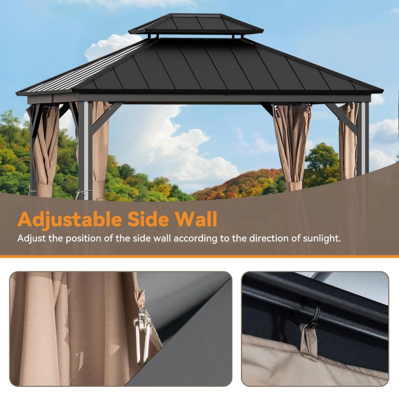 Covered Outdoor ستارة استبدال مظلة خارجية مغطاة للجناح الشامل بأربعة ألواح جانبية 11' x 13'، ستائر خصوصية للمظلة الخارجية بسحاب، استبدال للمظلة الخارجية، مظلة الشرفة، الحديقة والفناء (الستارة فقط) - Image 3