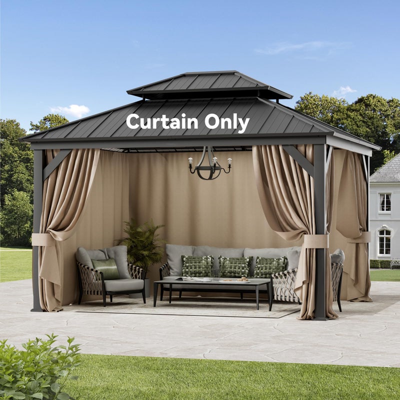 Covered Outdoor ستارة استبدال مظلة خارجية مغطاة للجناح الشامل بأربعة ألواح جانبية 11' x 13'، ستائر خصوصية للمظلة الخارجية بسحاب، استبدال للمظلة الخارجية، مظلة الشرفة، الحديقة والفناء (الستارة فقط) - Image 1