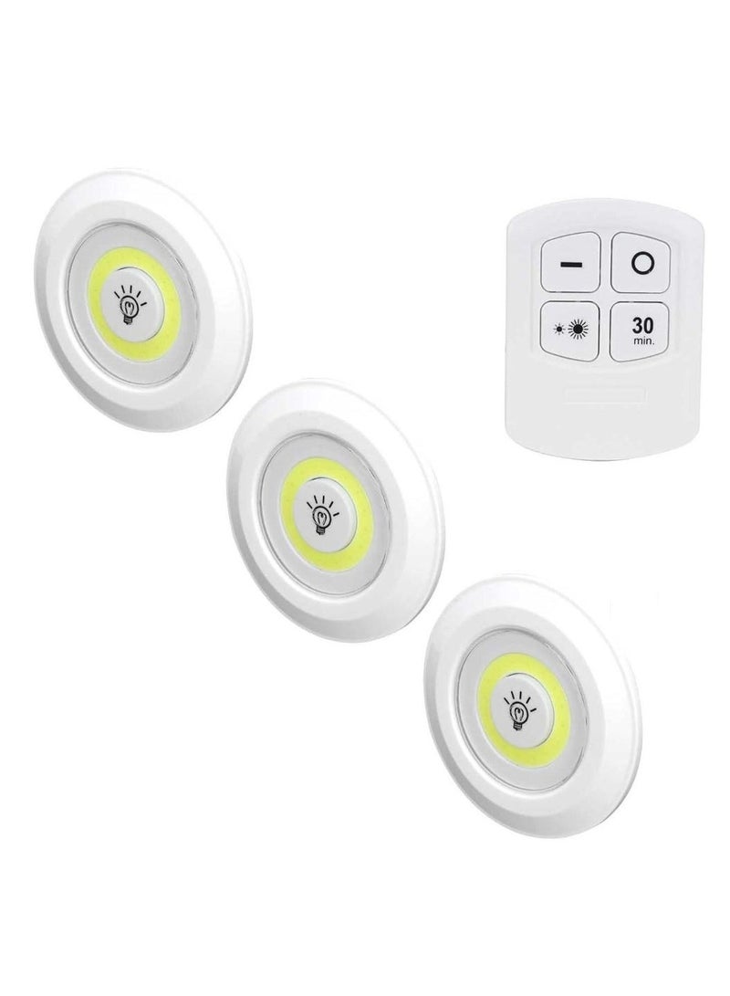 إلترازون مجموعة مصابيح LED ليلية - 3 قطع من مصابيح LED قرصية لاسلكية تعمل بالبطارية مع جهاز تحكم عن بُعد، قابلة للتعتيم، ودرجة سطوع قابلة للتعديل، وإضاءة ليلية لاسلكية لغرفة النوم، والممر، والخزانة، وغيرها