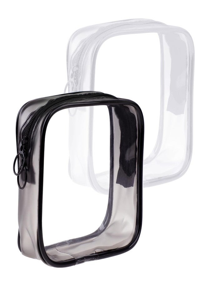 Sliverdew 2 PCS Small Clear Makeup Bags Zipper Pouch Mini Cosmetic Bag White Black Toiletry Bag for Men Purse Essentials Items Women Purse Travel Accessories - Image 1