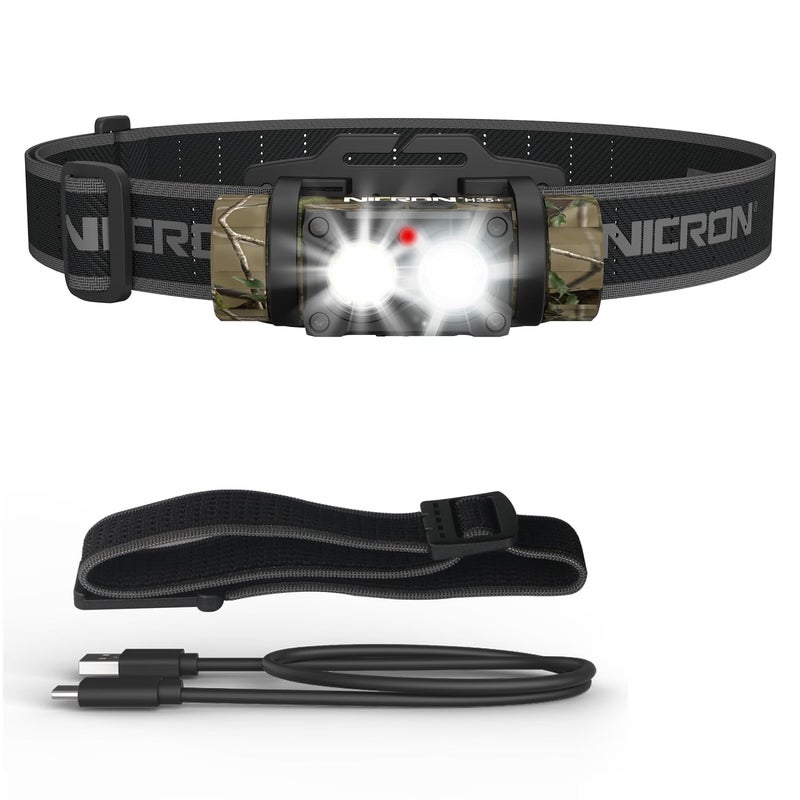 NICRON Rechargeable Headlamp, High Bright 1600 lumens 180Â° Rotating Aluminum LED Head Lamp with 3 Light Sources 10 Modes Waterproof Head Flashlight H35+ for Camping Hunting Running Fishing (Camo) - Image 1