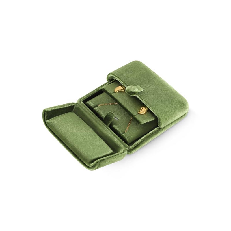 Dansmiy Resilient Velvet Earrings Necklace Dual-Purpose Storage Box, Stud Earring Display Box For Girlfriend Wife, Premium Jewelry Organizer Small Case (Green, Pendant/Earrings Box) - Image 1