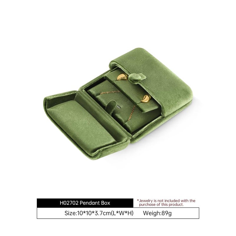 Dansmiy Resilient Velvet Earrings Necklace Dual-Purpose Storage Box, Stud Earring Display Box For Girlfriend Wife, Premium Jewelry Organizer Small Case (Green, Pendant/Earrings Box) - Image 2