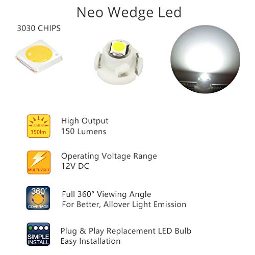 WLJH 10x White T4.2 Neo Wedge 3030 Chipest 10mm Base Led Car Instrument Cluster Bulb Dashboard Gauge HVAC AC Heater Climate Controls Lamps Switch Indication Interior Light Replacement - Image 4